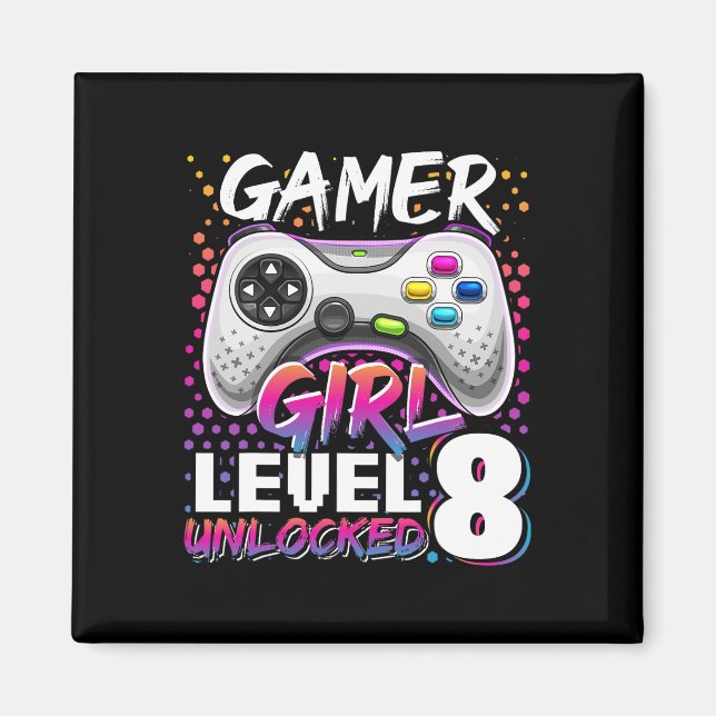 Aimant Gamer Girl Level 8 Video Game 8th Birthda (Devant)