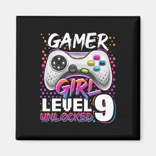 Aimant Gamer Girl Niveau 9 Déverrouillé Jeu vidéo 9e Anni