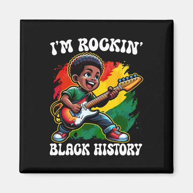Aimant Garçon Afro Noir Je Fais Rock Ce Mois de l'Histoir (Devant)
