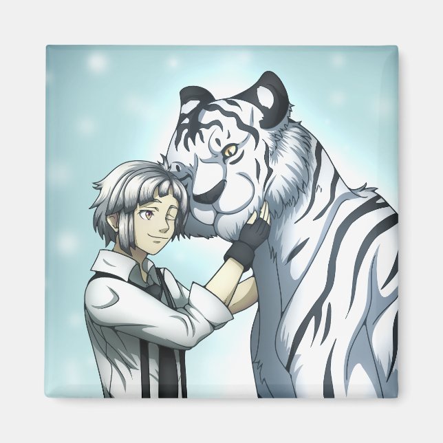 Aimant Garçon avec tigre blanc (Devant)