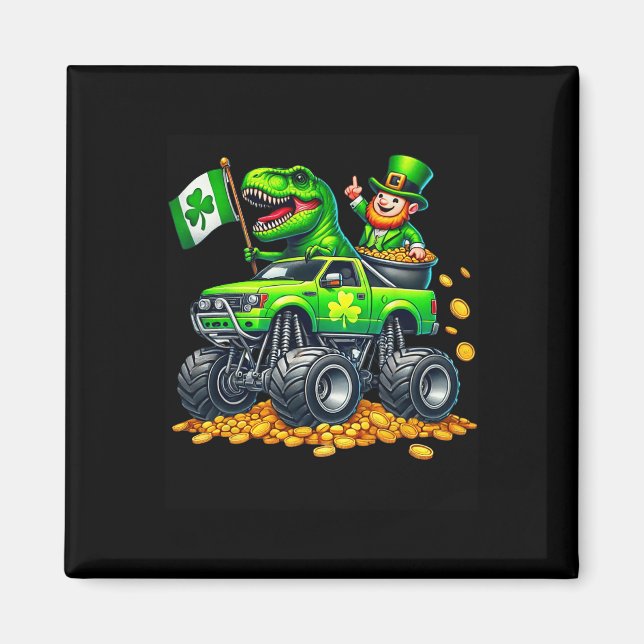 Aimant Garçon camion monstre T-rex Leprechaun St Patricks (Devant)