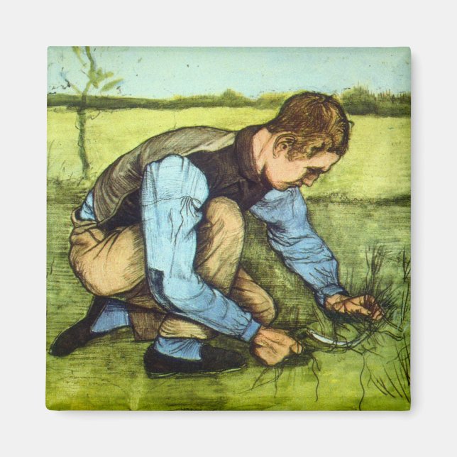 Aimant Garçon coupant de l'herbe avec une faucille par Vi (Devant)
