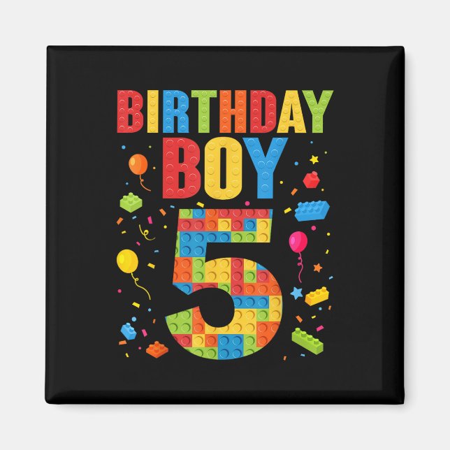 Aimant Garçon d'anniversaire 5 ans Blocs de construction  (Devant)