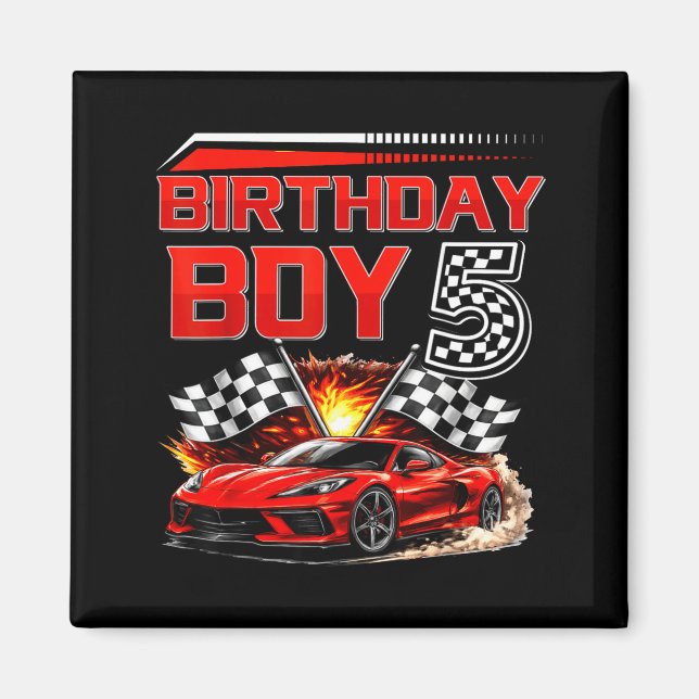 Aimant Garçon d'anniversaire 5 Ans Voiture de Course 5ème (Devant)