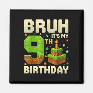Aimant Garçon d'anniversaire Pixel Bruh C'est mon 9e anni