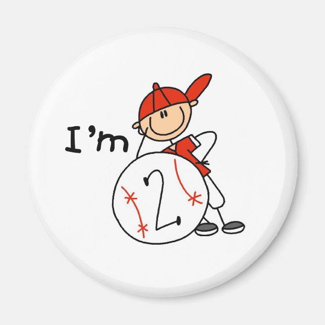 Aimant Garçon de baseball, j'ai 2 ans (Devant)