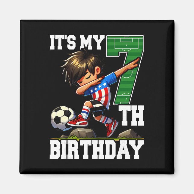 Aimant Garçon de football C'est mon 7e anniversaire Drape (Devant)