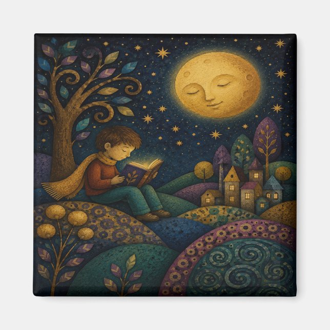 AIMANT GARÇON FANTAISISTE LISANT SOUS LA LUNE (Devant)