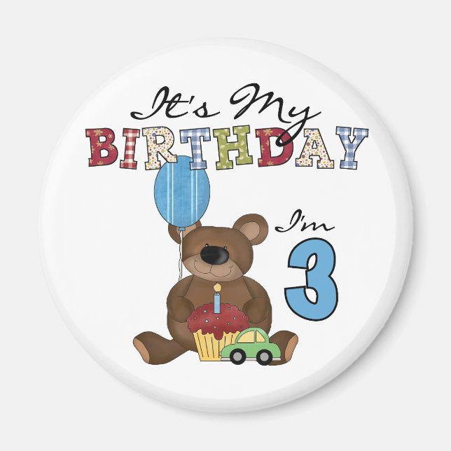 Aimant Garçon ours 3e anniversaire Tshirts et cadeaux (Devant)
