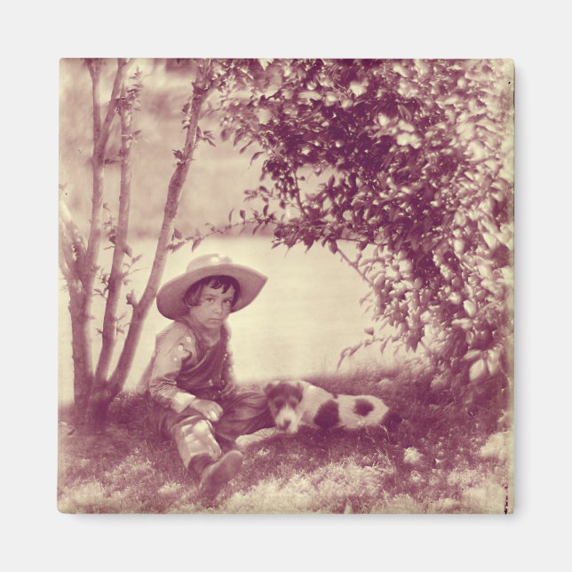 Aimant Garçon Vintage Avec Chien Au Repos (Devant)