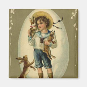 Aimant Garçon Vintage avec des lapins