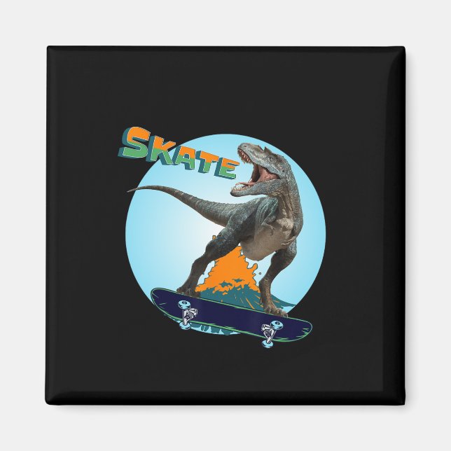 Aimant Garçons cools planche à roulettes T Rex dinosaure  (Devant)