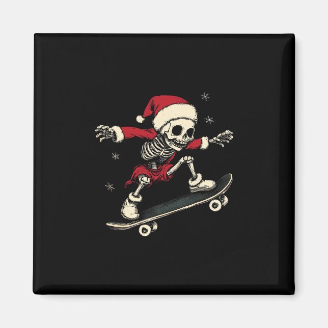 Aimant Garçons de skateboard squelette de Noël enfants pa (Devant)