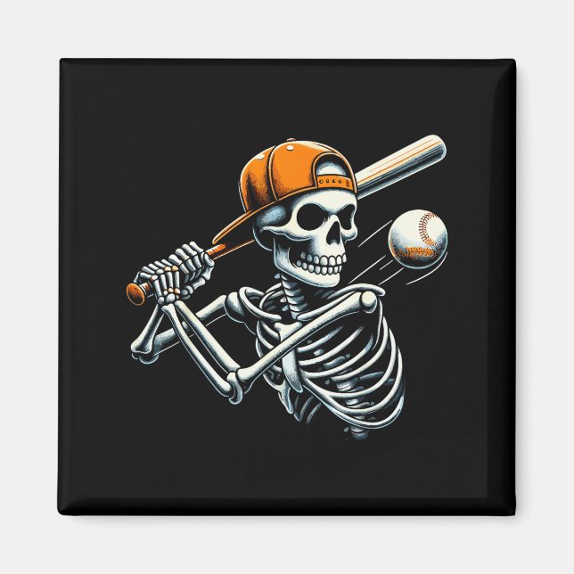 Aimant Garçons d'Halloween battant le squelette de baseba (Devant)