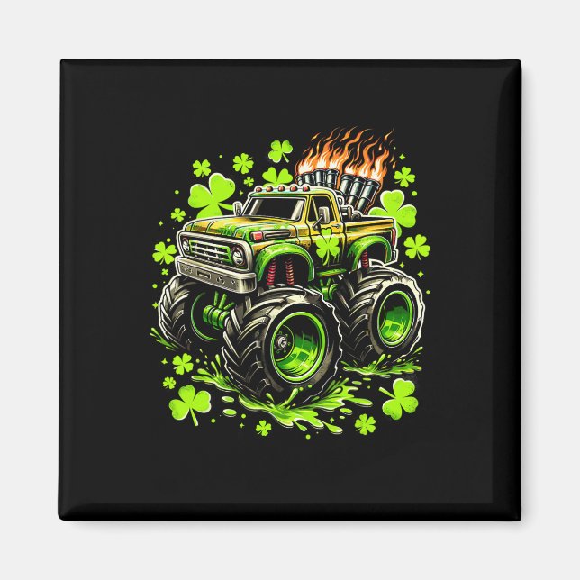 Aimant Garçons Enfants Monster Camion Vert Trèfle St Patr (Devant)
