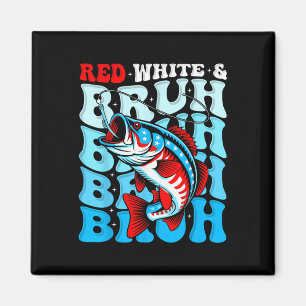 Aimant Garçons pêchant drapeau américain rouge blanc et b