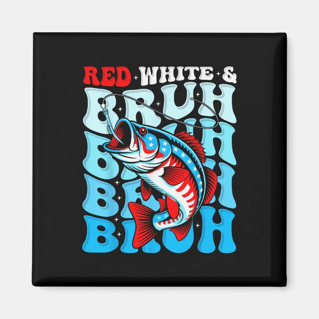 Aimant Garçons pêchant drapeau américain rouge blanc et b (Devant)