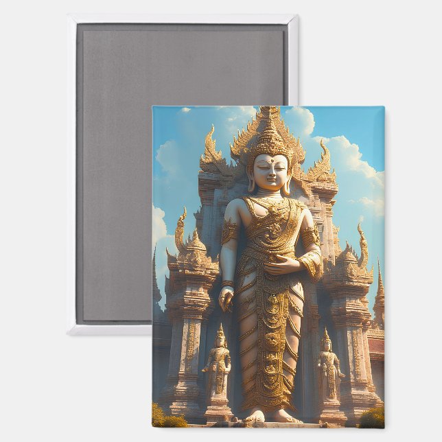 Aimant Gardien du temple thaïlandais doré (Recto/Verso)