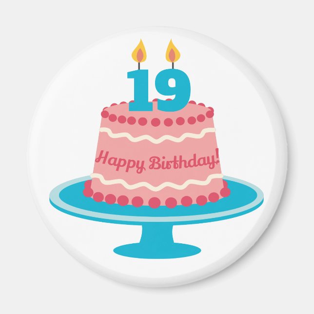 Aimant Gâteau d'anniversaire 19 ans (Devant)