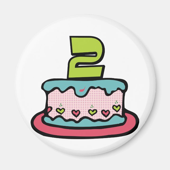 Aimant Gâteau d'anniversaire de 2 ans (Devant)