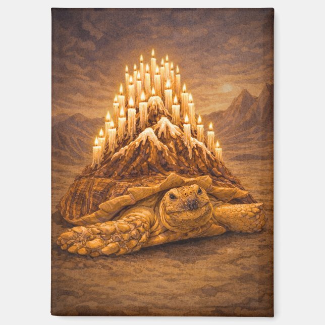 Aimant Gâteau d'anniversaire de tortue terrestre du déser (Recto)