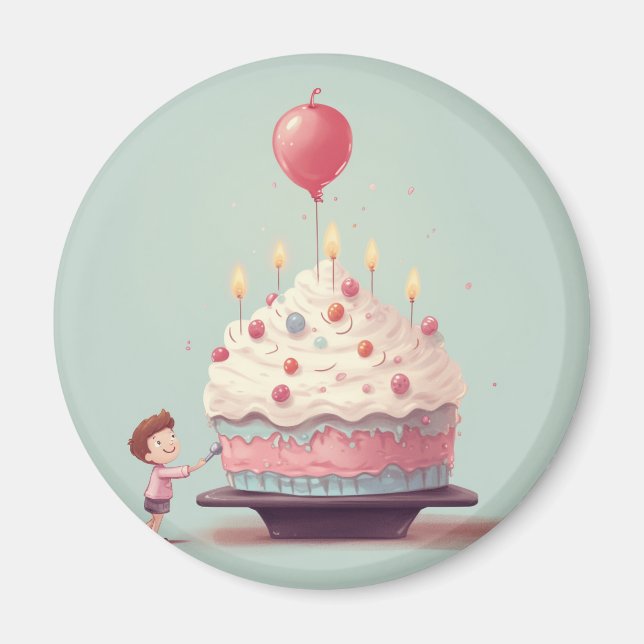 Aimant Gâteau d'anniversaire, glace, anniversaire (Devant)