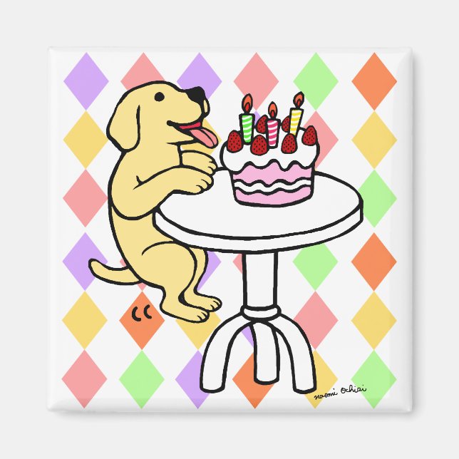 Aimant Gâteau d'anniversaire Jaune Labrador Carton (Devant)