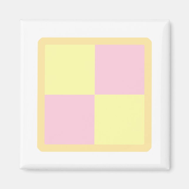 Aimant Gâteau de Battenburg. Rose et Jaune. (Devant)