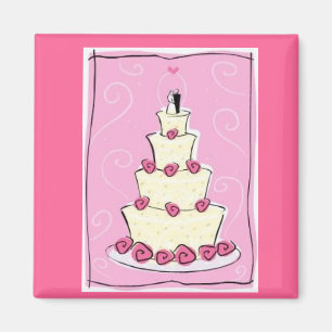Aimant Gâteau de mariage avec l'arrière - plan rose