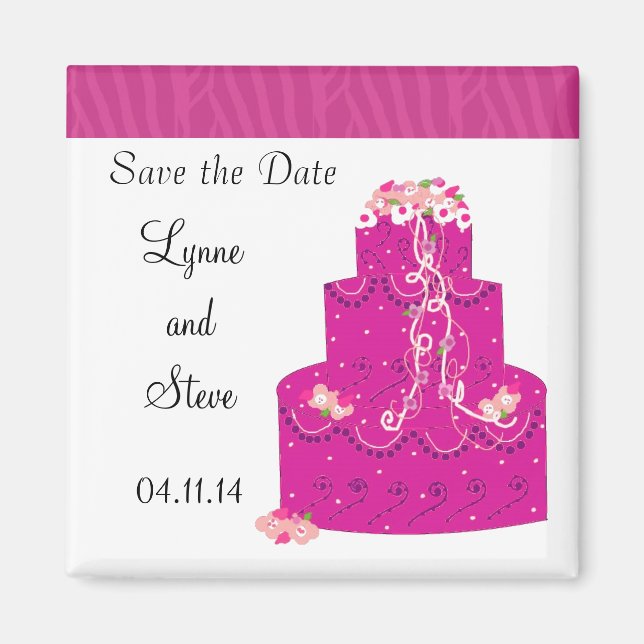 Aimant Gâteau de Mariage Rose Save the Date (Devant)