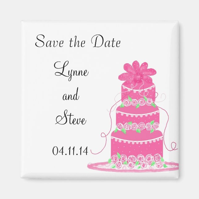 Aimant Gâteau de Mariage Rose Save the Date (Devant)