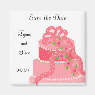 Aimant Gâteau de Mariage Ruban Rose Enregistrer la Date