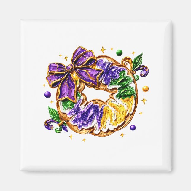 Aimant Gâteau du roi rétro Coquette Nœud Perles Joyeux Ma (Devant)