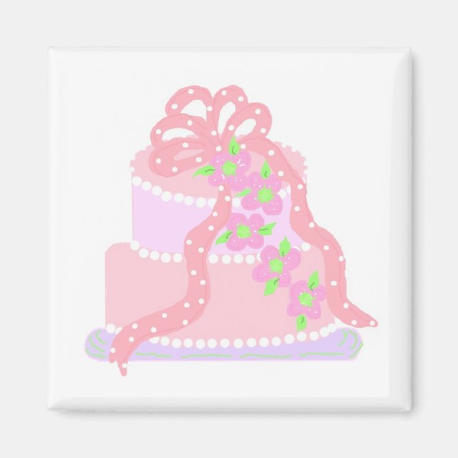Aimant Gâteau élégant au ruban rose (Devant)