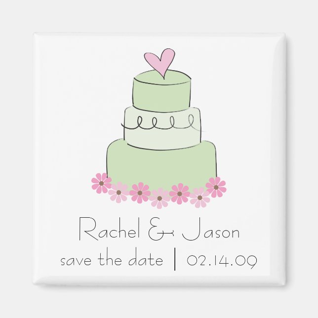 Aimant Gâteau Mariage à la menthe | Enregistrer la date (Devant)