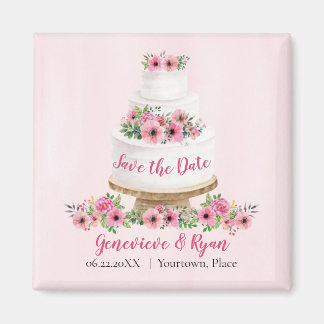 Aimant Gâteau Mariage rose Aquarelle Enregistrer la date