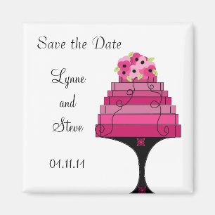 Aimant Gâteau Mariage rose Enregistrer la date