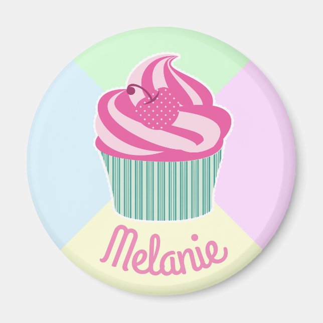 Aimant Gâteau rose personnalisé couleurs pastel mignon (Devant)