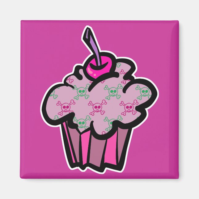 Aimant gâteau rose punk crâne os croisés (Devant)