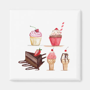 Aimant Gâteaux Aquarelle Boulangerie sucreries Cupcakes P