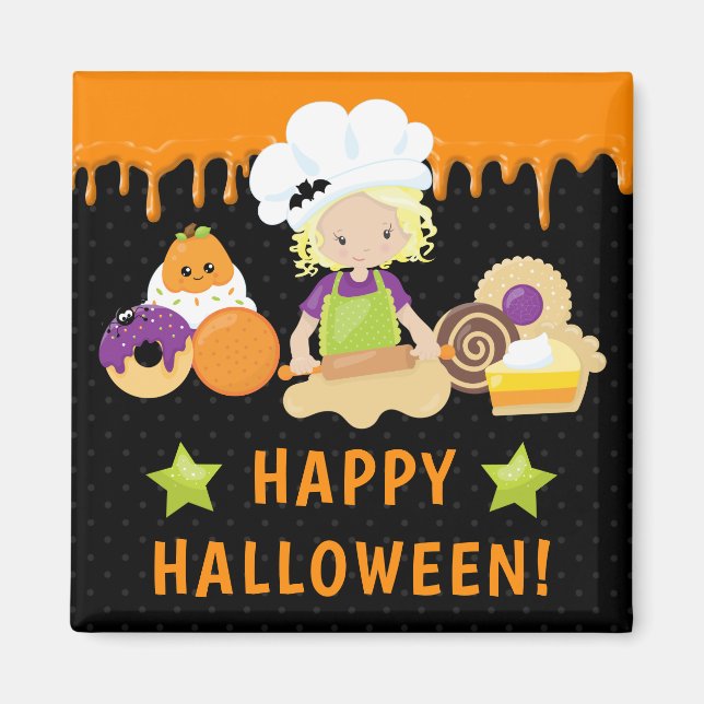 Aimant Gâteaux d'Halloween et fille blonde faisant de la  (Devant)