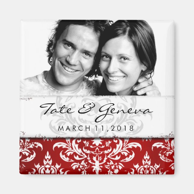 Aimant GC | Erika Vintage Damask Enregistrer le Date-Roug (Devant)