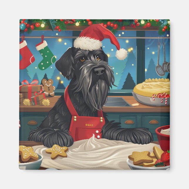 Aimant Géant Schnauzer Gourmande : Noël Festif (Devant)
