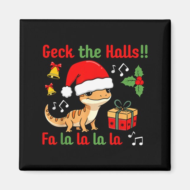 Aimant Geck The Halls Leopard Gecko Christmas Pun Pet Own (Devant)