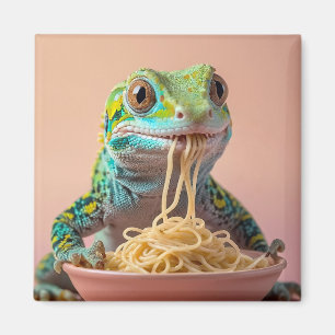 Aimant Gecko Drôle Manger Spaghetti
