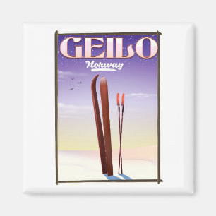 Aimant Geilo, Norvège affiche de voyage de ski