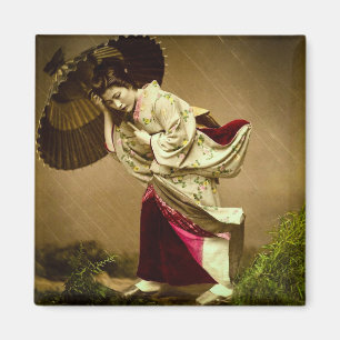 Aimant Geisha vintage dans une plaque en verre de pluie