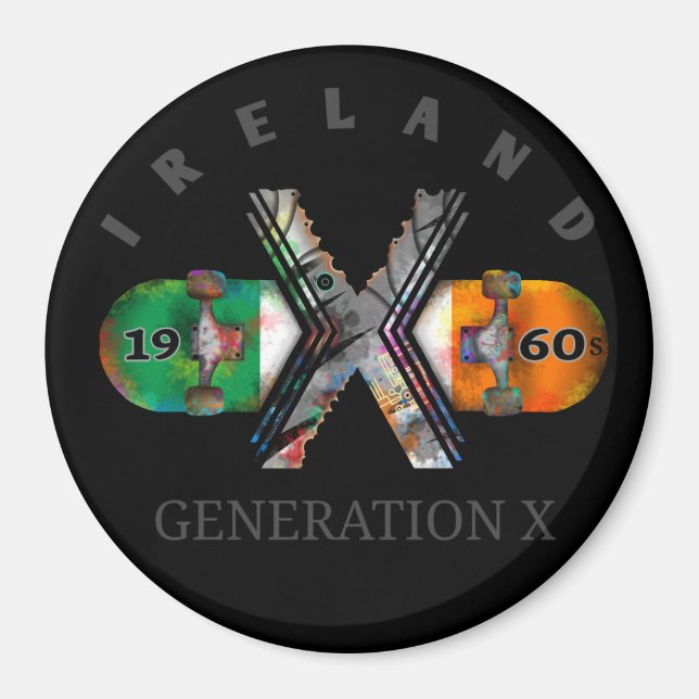 Aimant Génération X Irlande Skateboard dans les années 19 (Devant)