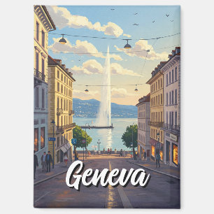 Aimant Geneva Street Suisse Travel Jet d'eau Sunset