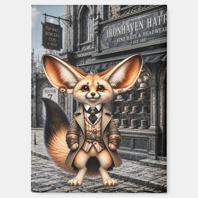 Aimant Gentleman Fennec Renard Steampunk à la Chapeauteri (Recto)